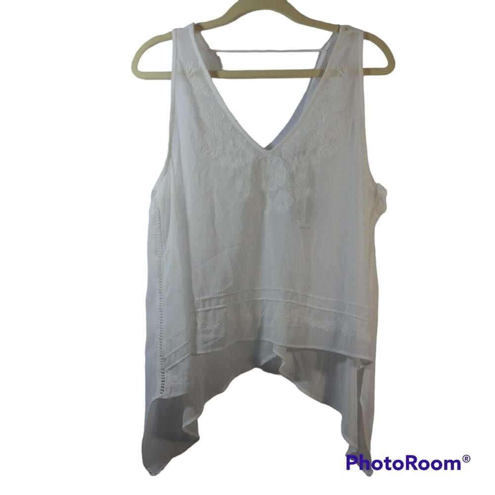 Gazelle White Embroidered Asymmetrical Tank Top Sheer Size M